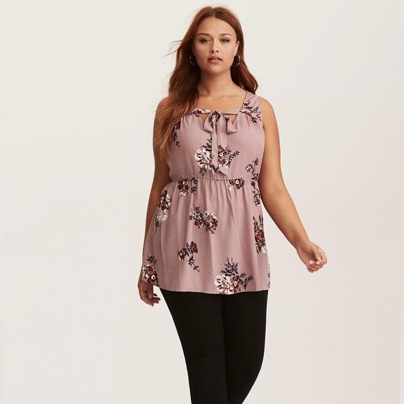 Torrid Floral Tie Neck Peplum Tunic Tank 1X - Picture 1 of 10